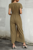Fashion Elegant Solid Capris Knotted V Neck Straight Jumpsuits