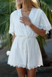 Fashion Street Solid Frenulum V Neck Loose Rompers