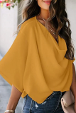 Casual Solid Patchwork V Neck Tops