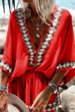 Fashion Street Print Split Joint V Neck Lantern Skirt Dresses