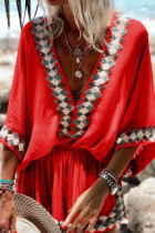 Fashion Street Print Split Joint V Neck Lantern Skirt Dresses