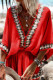 Fashion Street Print Split Joint V Neck Lantern Skirt Dresses