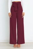 Work Simplicity Solid With Belt Loose High Waist Straight Solid Color Bottoms