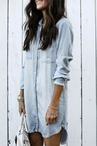 Casual Solid Tassel Turndown Collar Shirt Dress Dresses