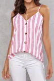 Casual Striped Buckle V Neck Tops