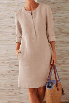 Fashion Casual Solid Split Joint O Neck A Line Dresses