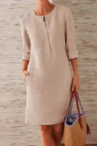 Fashion Casual Solid Split Joint O Neck A Line Dresses