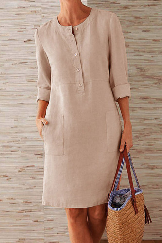 Fashion Casual Solid Split Joint O Neck A Line Dresses