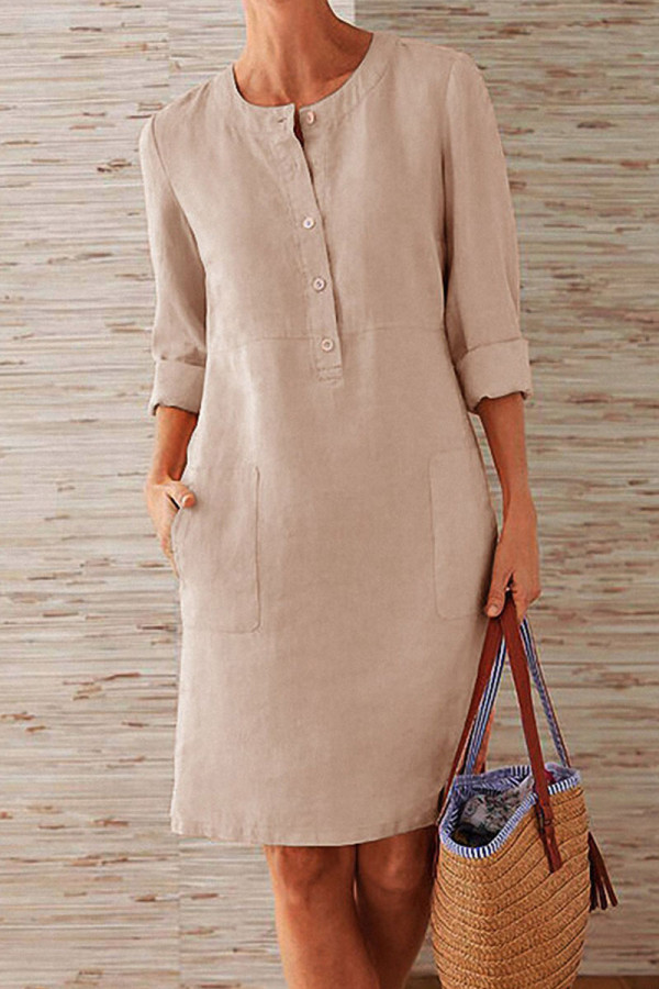 Fashion Casual Solid Split Joint O Neck A Line Dresses