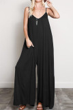 Fashion Street Solid Split Joint V Neck Loose Jumpsuits
