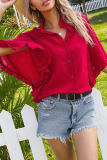 Fashion Solid Split Joint Buckle Stringy Selvedge Collar Tops
