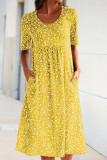 Fashion British Style Print Split Joint O Neck Dresses