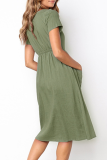 Elegant Solid Pocket Buckle V Neck A Line Dresses