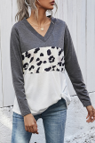 Casual Leopard Split Joint V Neck Tops