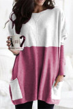 Casual Solid Patchwork Pocket V Neck Tops(4 Colors)