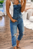 Street Print Solid Ripped Patchwork Buttons Off the Shoulder Regular Jumpsuits