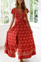 Fashion Bohemian Print V Neck Printed Dresses