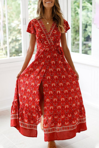 Fashion Bohemian Print V Neck Printed Dresses