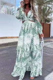 Fashion Street Print Hollowed Out V Neck A Line Dresses