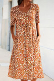 Fashion British Style Print Split Joint O Neck Dresses