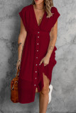 Sexy Casual Solid Buckle Solid Color V Neck Lantern Skirt Dresses