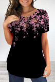 Street Floral Patchwork Metal Accessories Decoration O Neck T-Shirts