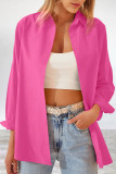 Casual Simplicity Solid Buttons Turndown Collar Tops