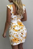 Fashion Street Print Split Joint Spaghetti Strap Wrapped Skirt Dresses
