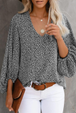Elegant Print Floral Basic V Neck Tops