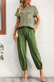 Casual Solid Without Belt O Neck Short Sleeve Two Pieces