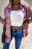 Casual Plaid Buckle Turndown Collar Tops
