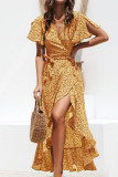Fashion Street Print Slit V Neck Irregular Dresses