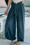 Casual Solid Patchwork Strap Design Straight Wide Leg Solid Color Bottoms