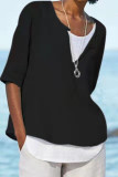 Fashion Simplicity Solid Patchwork V Neck Tops