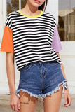 Fashion Casual Patchwork Split Joint O Neck T-Shirts
