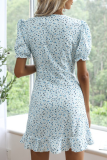 Fashion Elegant Floral Buckle Flounce V Neck A Line Dresses