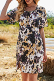Fashion Street Print Split Joint Square Collar A Line Dresses