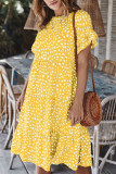 Fashion Street Print Flounce O Neck Printed Dress Dresses