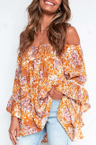 Fashion Street Print Split Joint Off the Shoulder Tops