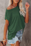 Fashion Street Solid Split Joint O Neck T-Shirts