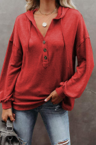 Casual Solid Draw String Hooded Collar Tops