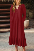 Casual Solid Pocket V Neck A Line Dresses(4 Colors)