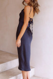 Fashion Celebrities Solid Split Joint Spaghetti Strap A Line Dresses