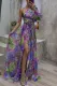 Elegant Floral Slit Oblique Collar Evening Dress Dresses