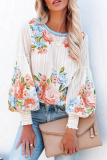 Print Patchwork O Neck Tops