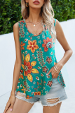 Casual Print Split Joint O Neck Tops