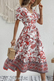 Elegant Vacation Floral Patchwork V Neck A Line Dresses