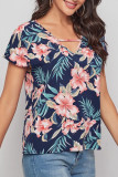 Fashion Casual Print Split Joint V Neck Tops