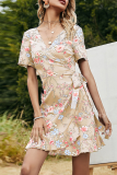 Elegant Floral Frenulum Flounce V Neck A Line Dresses