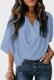 Casual Solid Patchwork V Neck Tops